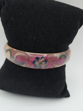 Vintage Chinese Cloisonné Enamel Bangle Bracelet with Colorful Floral Design